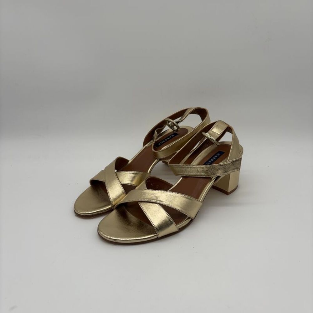 Margaux Gold Strappy Block Heel Sandals